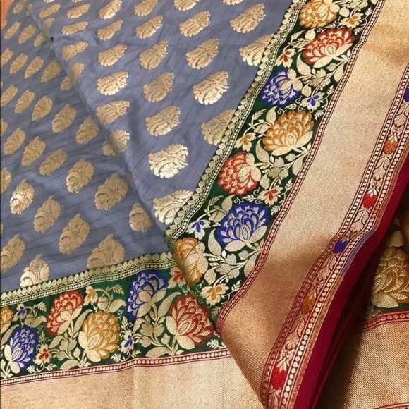 Gorgeous  Katan Semi Silk  Sari With Blouse - Picture 7 of 7